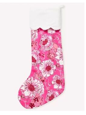 Lilly Pulitzer Floral Holiday Stocking White Cuff Sun shell pink feeling poppy